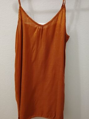 Free People Rust Orange Satin Slip Tank